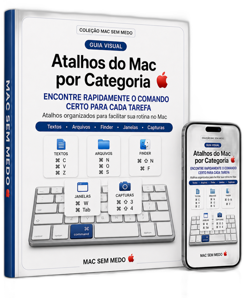 Mockup do Guia Visual de Atalhos por Categoria MAC SEM MEDO đ