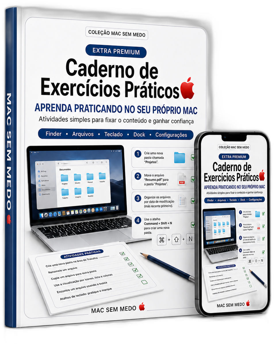 Mockup do Caderno de ExercĂcios PrĂĄticos MAC SEM MEDO đ